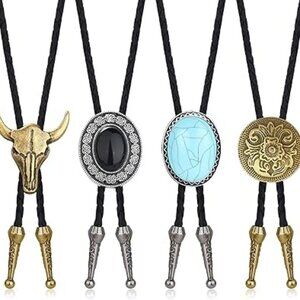 4 Bolo Tie for Men Western Cowboy Leather Necktie Set of 4 Different Ties